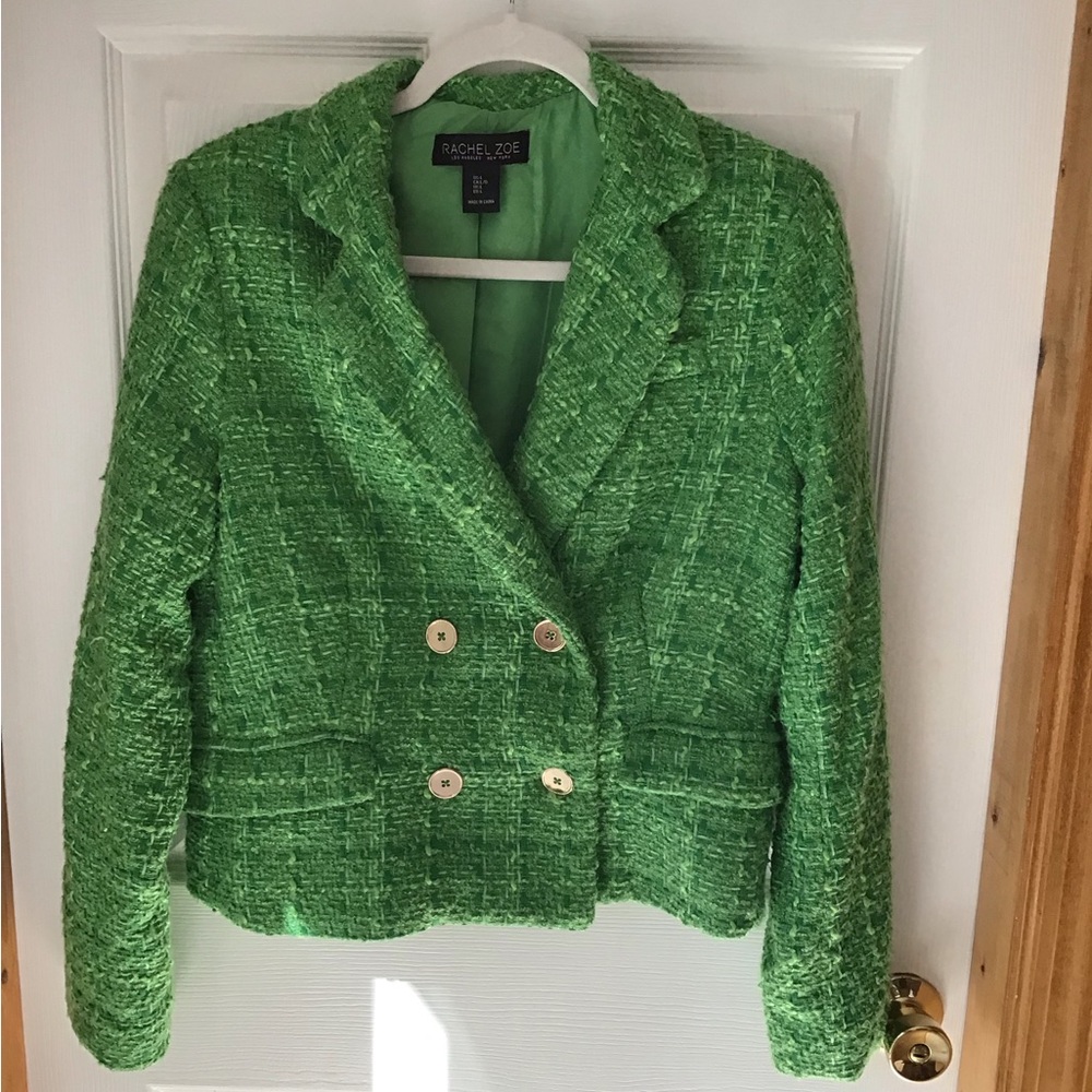 Rachel Zoe Vibrant Green Textured Double-Breasted Blazer